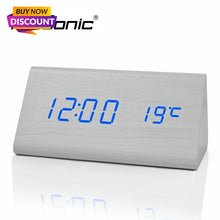 Load image into Gallery viewer, FiBiSonic Wood Digital LED Alarm Clock, Sound Control Wooden Alarm Clock LED Desktop&Table Clock with Temperature