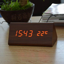 Load image into Gallery viewer, FiBiSonic Wood Digital LED Alarm Clock, Sound Control Wooden Alarm Clock LED Desktop&Table Clock with Temperature