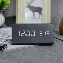 Load image into Gallery viewer, FiBiSonic Wood Digital LED Alarm Clock, Sound Control Wooden Alarm Clock LED Desktop&Table Clock with Temperature
