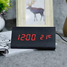 Load image into Gallery viewer, FiBiSonic Wood Digital LED Alarm Clock, Sound Control Wooden Alarm Clock LED Desktop&Table Clock with Temperature