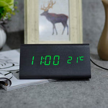 Load image into Gallery viewer, FiBiSonic Wood Digital LED Alarm Clock, Sound Control Wooden Alarm Clock LED Desktop&Table Clock with Temperature