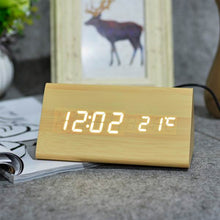Load image into Gallery viewer, FiBiSonic Wood Digital LED Alarm Clock, Sound Control Wooden Alarm Clock LED Desktop&Table Clock with Temperature