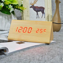 Load image into Gallery viewer, FiBiSonic Wood Digital LED Alarm Clock, Sound Control Wooden Alarm Clock LED Desktop&Table Clock with Temperature