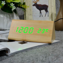 Load image into Gallery viewer, FiBiSonic Wood Digital LED Alarm Clock, Sound Control Wooden Alarm Clock LED Desktop&Table Clock with Temperature