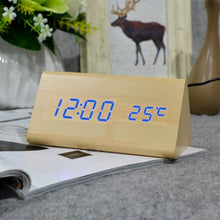 Load image into Gallery viewer, FiBiSonic Wood Digital LED Alarm Clock, Sound Control Wooden Alarm Clock LED Desktop&Table Clock with Temperature