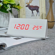 Load image into Gallery viewer, FiBiSonic Wood Digital LED Alarm Clock, Sound Control Wooden Alarm Clock LED Desktop&Table Clock with Temperature