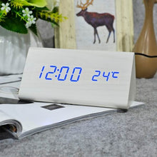 Load image into Gallery viewer, FiBiSonic Wood Digital LED Alarm Clock, Sound Control Wooden Alarm Clock LED Desktop&Table Clock with Temperature