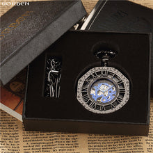 Load image into Gallery viewer, Luxury Unique Hexagonal Roman Number Pocket Watch with FOB Chain Steampunk Full Steel Mechanical Hand-winding Gold Pocket Watch