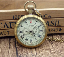 Load image into Gallery viewer, Antique Copper London Pocket & fob Watches Mechanical Watch Hand Wind Skeleton Mens Pocket Watch With Chain Xmas Gift Box