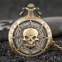 Load image into Gallery viewer, Rock Fashion Pocket Watch Skull Stars Skeleton Carving Pendant Chain Rebellious Gothic Hollow Clock Hot Cool Gifts for Men Women