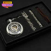 Load image into Gallery viewer, Fashion Hollow Flower Silver Hand Winding Mechanical Pocket Watch Mens Womens Box Bag