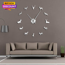 Load image into Gallery viewer, Deer Head DIY Giant Wall Clock Woodland Deer Hunter Modern Deer Antler Wall Clock Acrylic Mirror Effect Animals Home Decorations