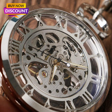 Load image into Gallery viewer, Hot Sale Elegant Fashion Classic Transparent Skeleton Silver Mechanical Hand Wind Poket Watch for Girls relogio de bolso