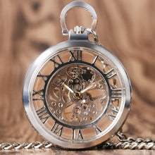 Load image into Gallery viewer, Hot Sale Elegant Fashion Classic Transparent Skeleton Silver Mechanical Hand Wind Poket Watch for Girls relogio de bolso