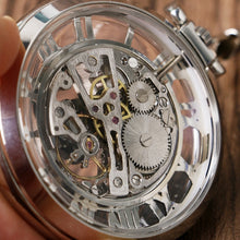 Load image into Gallery viewer, Hot Sale Elegant Fashion Classic Transparent Skeleton Silver Mechanical Hand Wind Poket Watch for Girls relogio de bolso