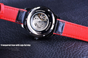 Motorcycle Design Genuine Black Belt Skeleton Men's Automatic Watch
