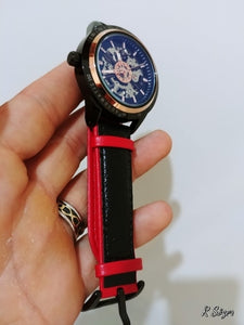 Motorcycle Design Genuine Black Belt Skeleton Men's Automatic Watch