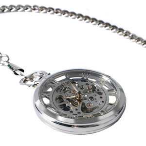 Hot Sale Elegant Fashion Classic Transparent Skeleton Silver Mechanical Hand Wind Poket Watch for Girls relogio de bolso