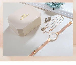 IBSO Luxury Women Set Earrings Necklace Watches 2019 New Fashion Stainless Steel Ladies Watches With Jewelry Set Gifts For Women