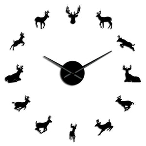 Deer Head DIY Giant Wall Clock Woodland Deer Hunter Modern Deer Antler Wall Clock Acrylic Mirror Effect Animals Home Decorations