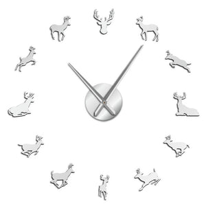 Deer Head DIY Giant Wall Clock Woodland Deer Hunter Modern Deer Antler Wall Clock Acrylic Mirror Effect Animals Home Decorations
