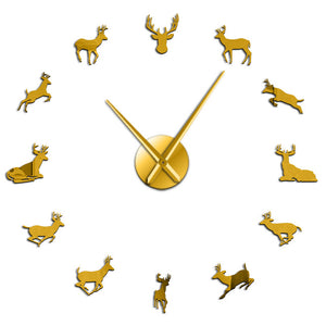 Deer Head DIY Giant Wall Clock Woodland Deer Hunter Modern Deer Antler Wall Clock Acrylic Mirror Effect Animals Home Decorations