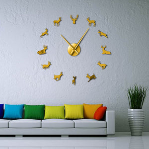 Deer Head DIY Giant Wall Clock Woodland Deer Hunter Modern Deer Antler Wall Clock Acrylic Mirror Effect Animals Home Decorations