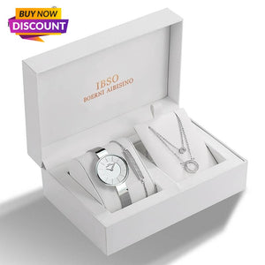 IBSO Brand Watch Rose Gold women Luxury Watch Bracelet Necklace Set Female Jewelry Set Fashion Creative Quartz Watch wife's Gift