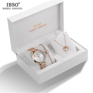 IBSO Brand Watch Rose Gold women Luxury Watch Bracelet Necklace Set Female Jewelry Set Fashion Creative Quartz Watch wife's Gift