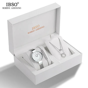 IBSO Brand Watch Rose Gold women Luxury Watch Bracelet Necklace Set Female Jewelry Set Fashion Creative Quartz Watch wife's Gift