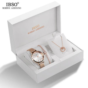 IBSO Brand Watch Rose Gold women Luxury Watch Bracelet Necklace Set Female Jewelry Set Fashion Creative Quartz Watch wife's Gift