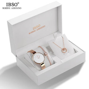 IBSO Brand Watch Rose Gold women Luxury Watch Bracelet Necklace Set Female Jewelry Set Fashion Creative Quartz Watch wife's Gift