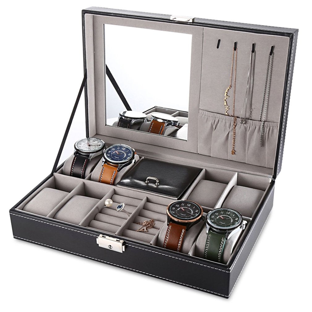 PU Leather Watch Box Jewelry Case Storage Box Organizer f Display Holder