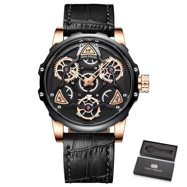 Luxury Brand Sports Skeleton Military Quartz Hollow Leather Men's Watches