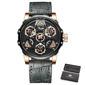 Luxury Brand Sports Skeleton Military Quartz Hollow Leather Men's Watches