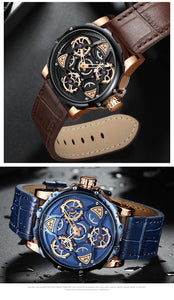 Luxury Brand Sports Skeleton Military Quartz Hollow Leather Men's Watches