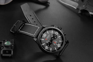 Top Brand Sport Wrist Watch Chronograph Quartz Military Genuine Leather