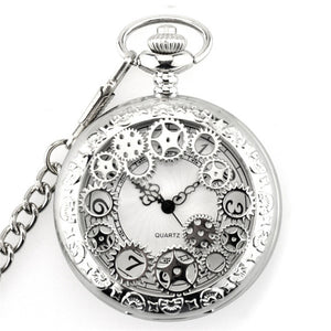 Retro Smooth Men Black Pocket Watch Silver Polish Quartz Fob Pocket Watches Pendant with Chain