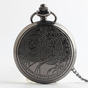Retro Smooth Men Black Pocket Watch Silver Polish Quartz Fob Pocket Watches Pendant with Chain