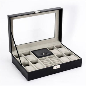 PU Leather Watch Holder Organizer With Lock for Quartz Watches Jewelry Boxes