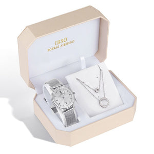 IBSO Brand Quartz Wristwatches Necklace Earring Combination Set Women Watch  Wristwatches Metal Strap Ladies Watches for Gift