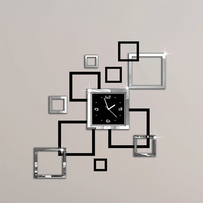 new hot acrylic wall clocks 3d sticker europe fashion modern Quartz watch design sliver & black clocks art free shipping