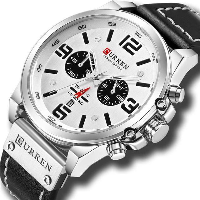 Top Brand Sport Wrist Watch Chronograph Quartz Military Genuine Leather