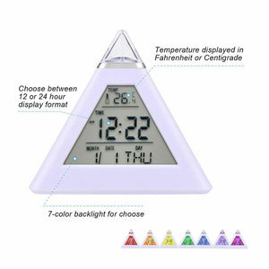 Table Clocks Triangled 7 Colors Changing LED Temperature Week Display Digital Alarm Clock Table Decor Clocks Room Bedside Clock