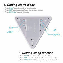Load image into Gallery viewer, Table Clocks Triangled 7 Colors Changing LED Temperature Week Display Digital Alarm Clock Table Decor Clocks Room Bedside Clock
