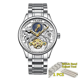 2020 New Luxury Blue Gold Skeleton Automatic Self-Wind Watch