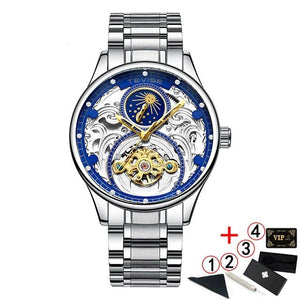 2020 New Luxury Blue Gold Skeleton Automatic Self-Wind Watch