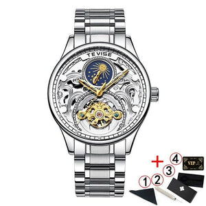 2020 New Luxury Blue Gold Skeleton Automatic Self-Wind Watch