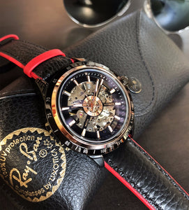 Motorcycle Design Genuine Black Belt Skeleton Men's Automatic Watch