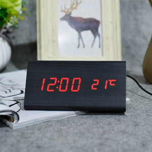 FiBiSonic Wood Digital LED Alarm Clock, Sound Control Wooden Alarm Clock LED Desktop&Table Clock with Temperature